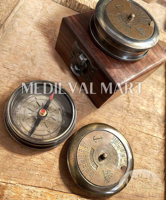 MEDIEVALMART Antique Finish “100 Years Calendar” Engraved Compass W/H “VintageVault” Case | Gift For Dad, Gift For Mom