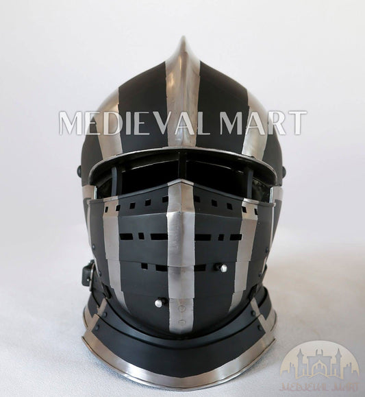 MEDIEVALMART Medieval Ancient Black and White Burgonet 2 Knight Helmet