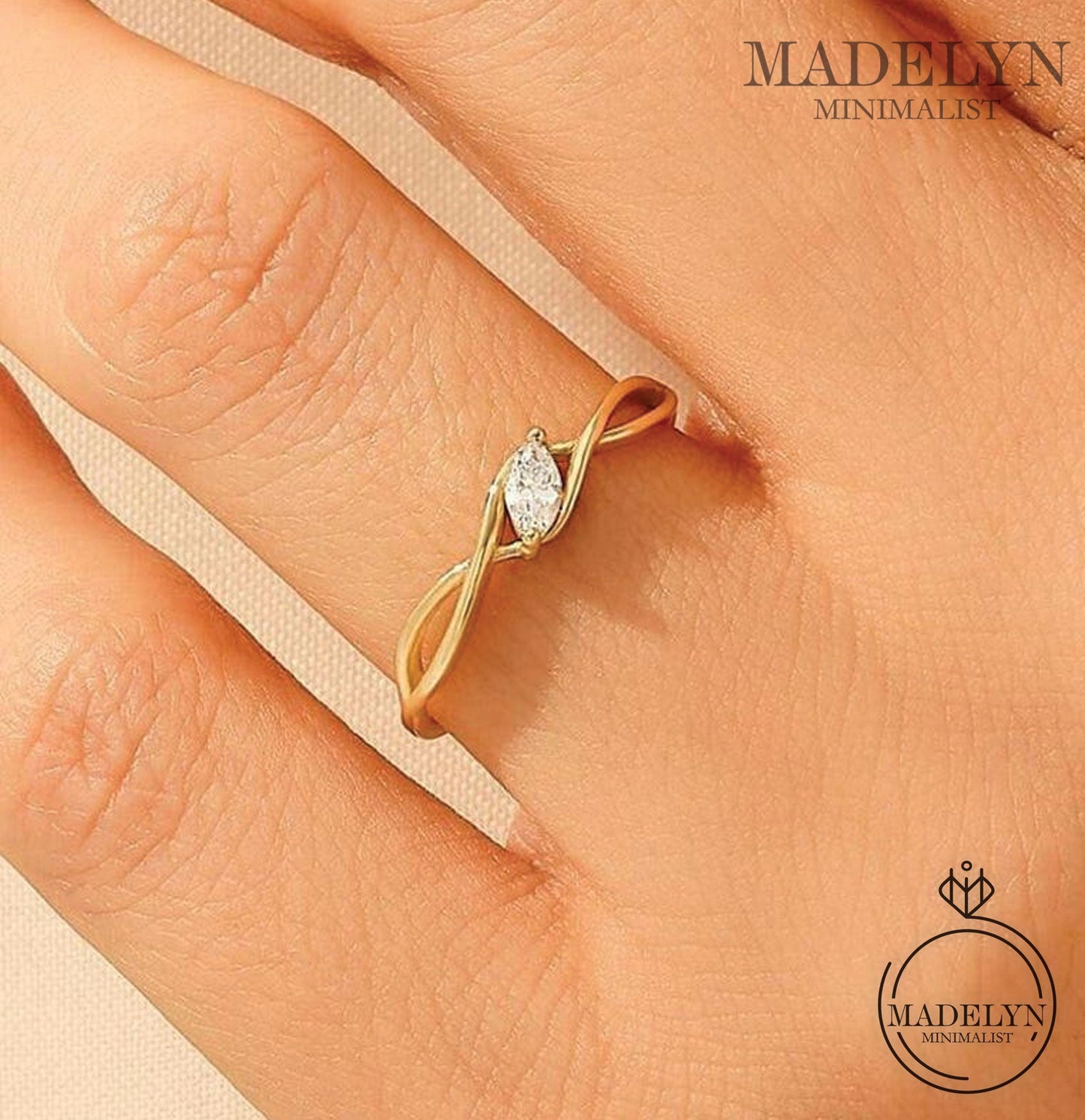 MADELYN MINIMALIST 14k Solid Gold Minimalist Marquise Solitaire Tiny Promise Ring | Gift For Mom, Sister