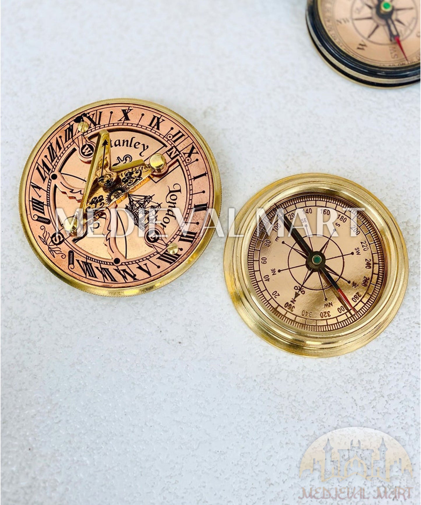 MEDIEVALMART Nautical Pure Brass Custom Engrave Sun Clock Compass Shiny Brass Finish | Gift For Mom, Her, Him