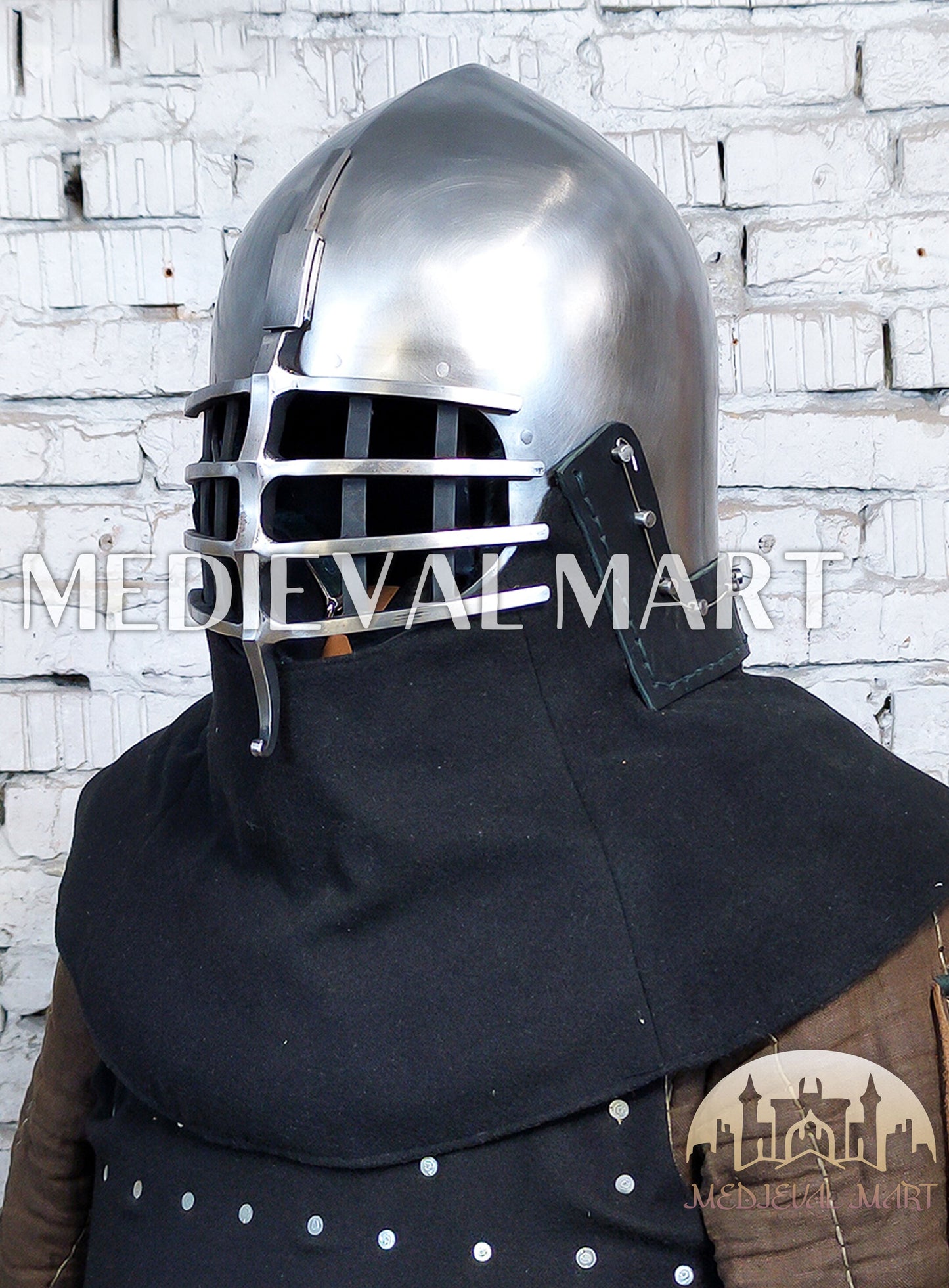 MEDIEVALMART Medieval Wolf Ribs Bacinet Helmet For HMB; SCA, Buhurt