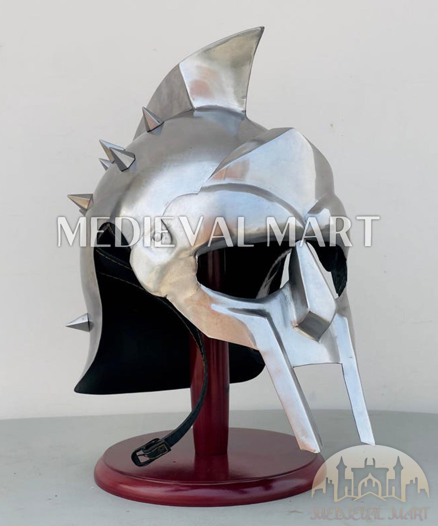 MEDIEVALMART "Gladiator" Silver Knight Roman Soldier Helmet W/H Free Stand | Gladiator Props