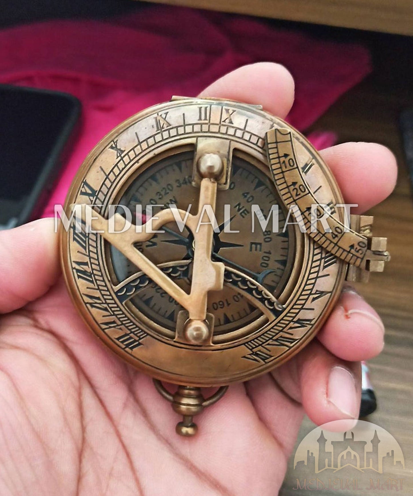MEDIEVALMART Personal Engrave Sundial Clock Nautical Compass W/H Gen-1 Wooden Box | Gift For Her