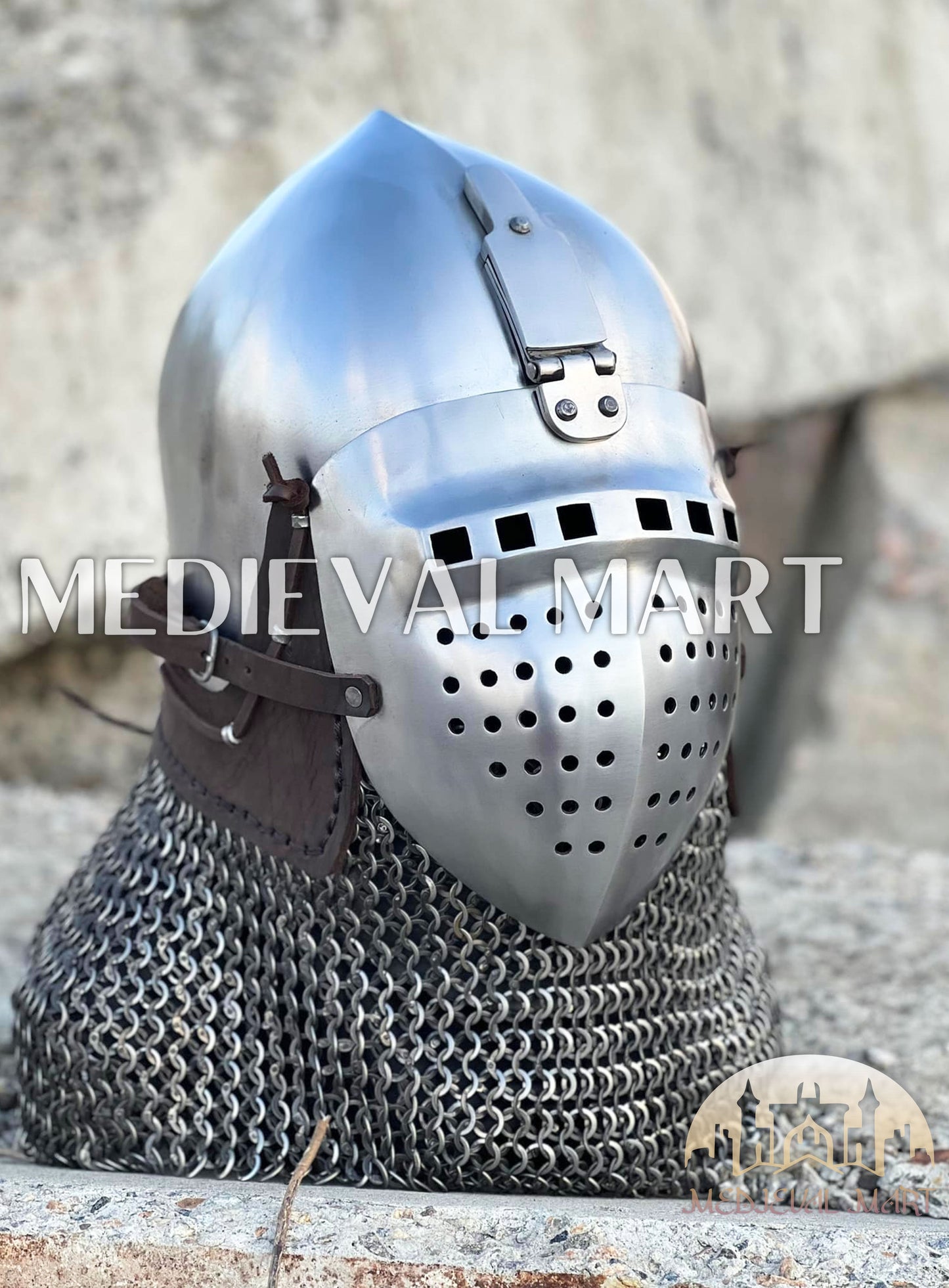 MEDIEVALMART 14th-Century Medieval LOB Nurnberg Klappvisor Combat Helmet