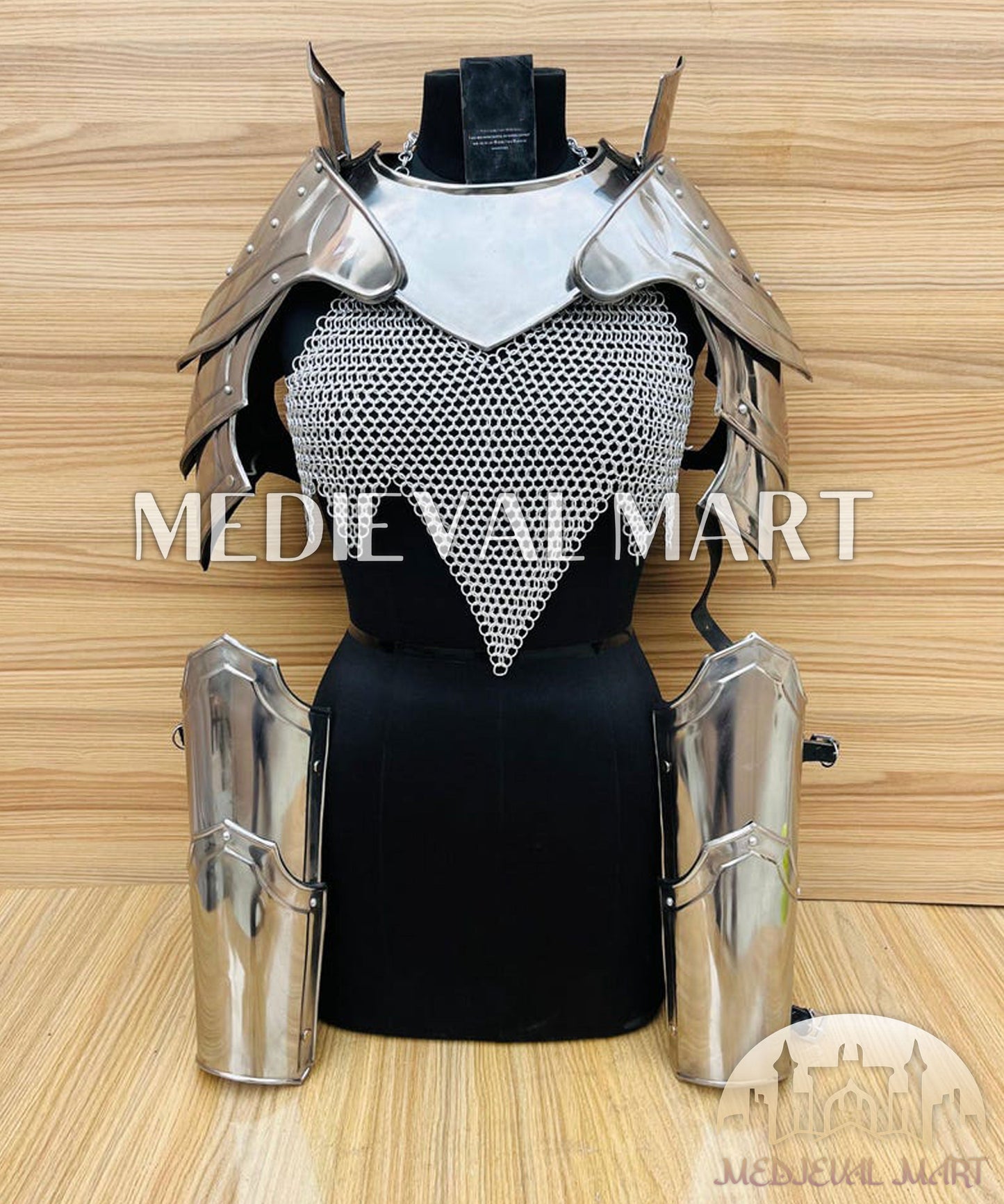 MEDIEVALMART (Isolara Dragonplate) Women’s Armor W/H (BloodMoon) Chainmail + Arms Armor