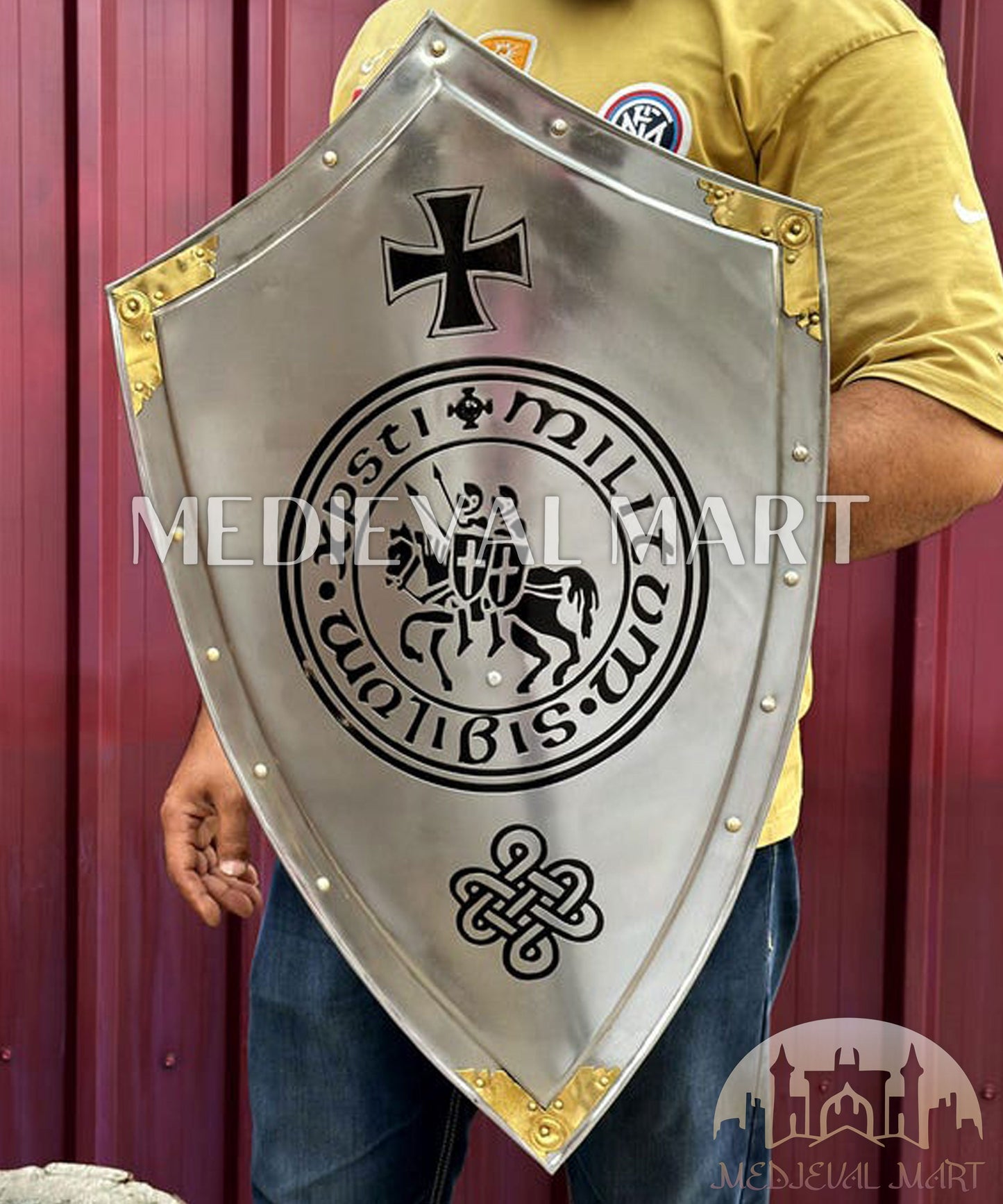 MEDIEVALMART Medieval Iconic Templar Knigh Curasder Cross Shield W/H Brass Touch | Gift for Dad