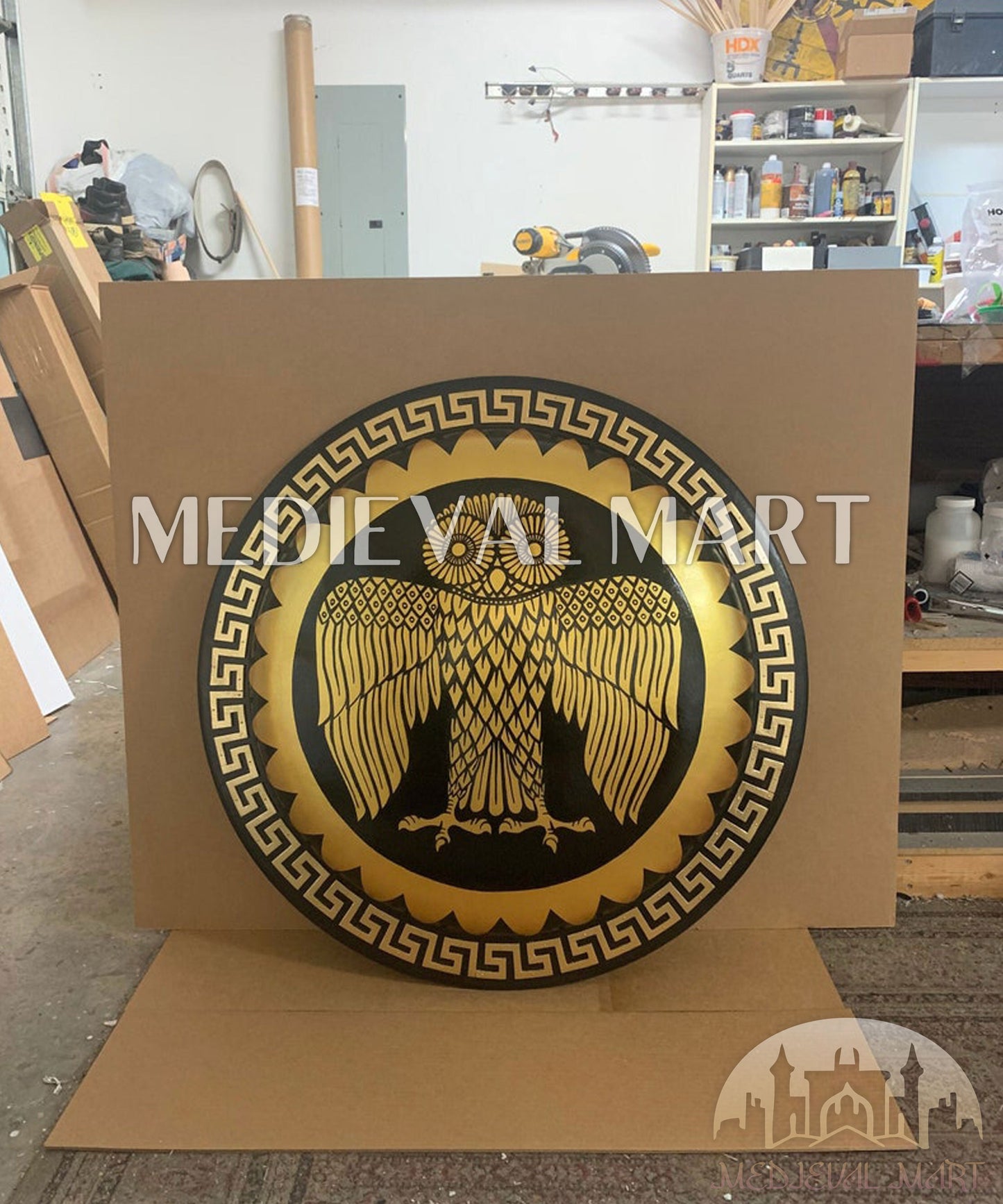 MEDIEVALMART Iconic Athenian Owl Ancient Greek Hoplite Battleworn Metal/Brass Shield | Gifts For Dad