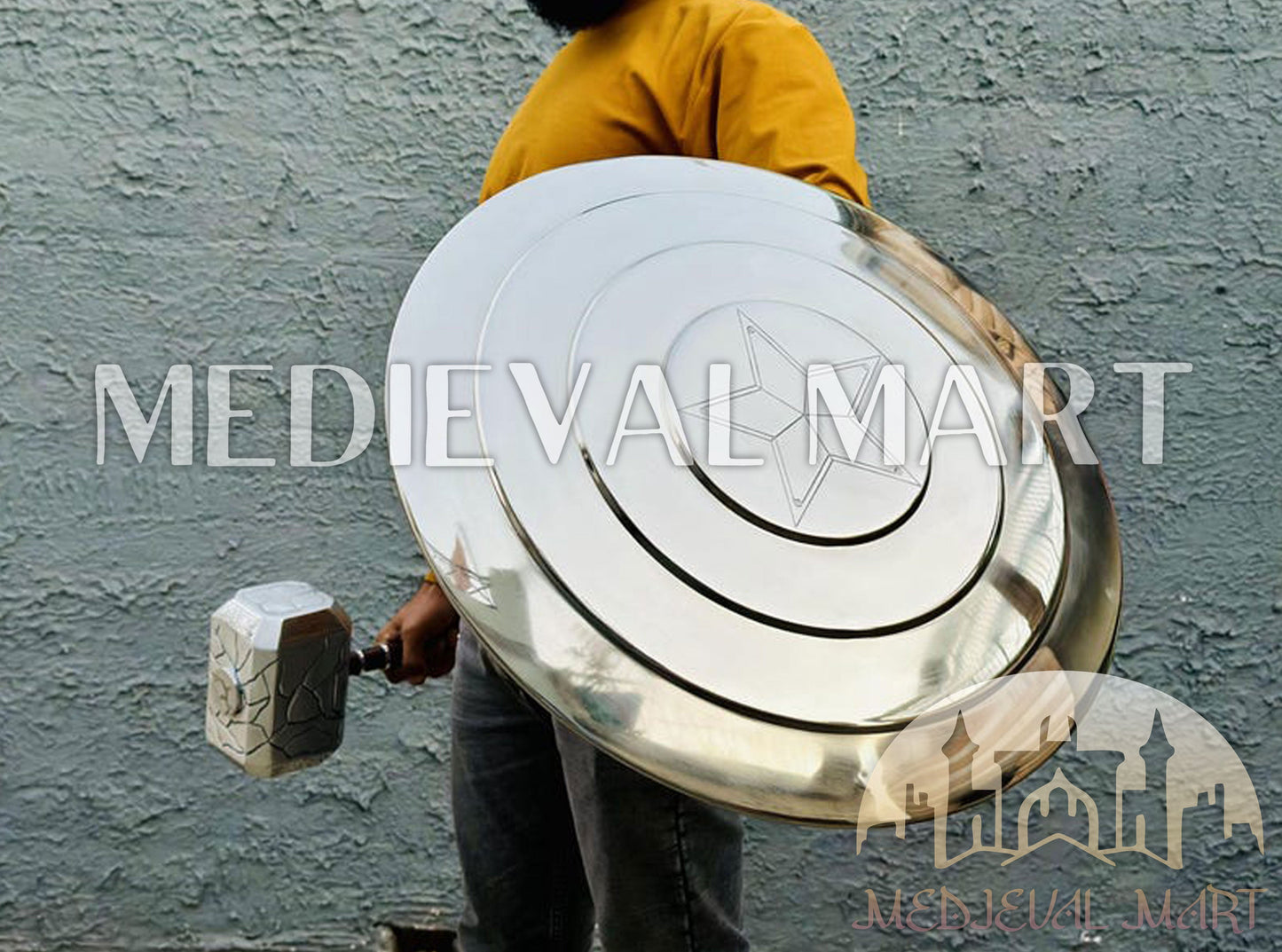 MEDIEVALMART Marvel Legend Captain America Shield Chrome Finish Marvel Prop Replica
