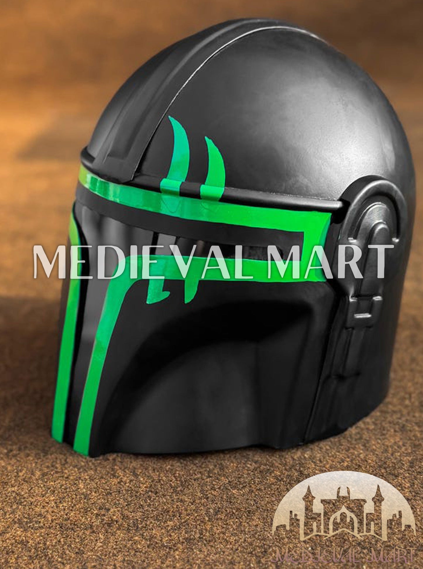 MEDIEVALMART "The Mandalorian" Din Djarin Green Finish Helmet W/H Free Stand | Star Wars Props