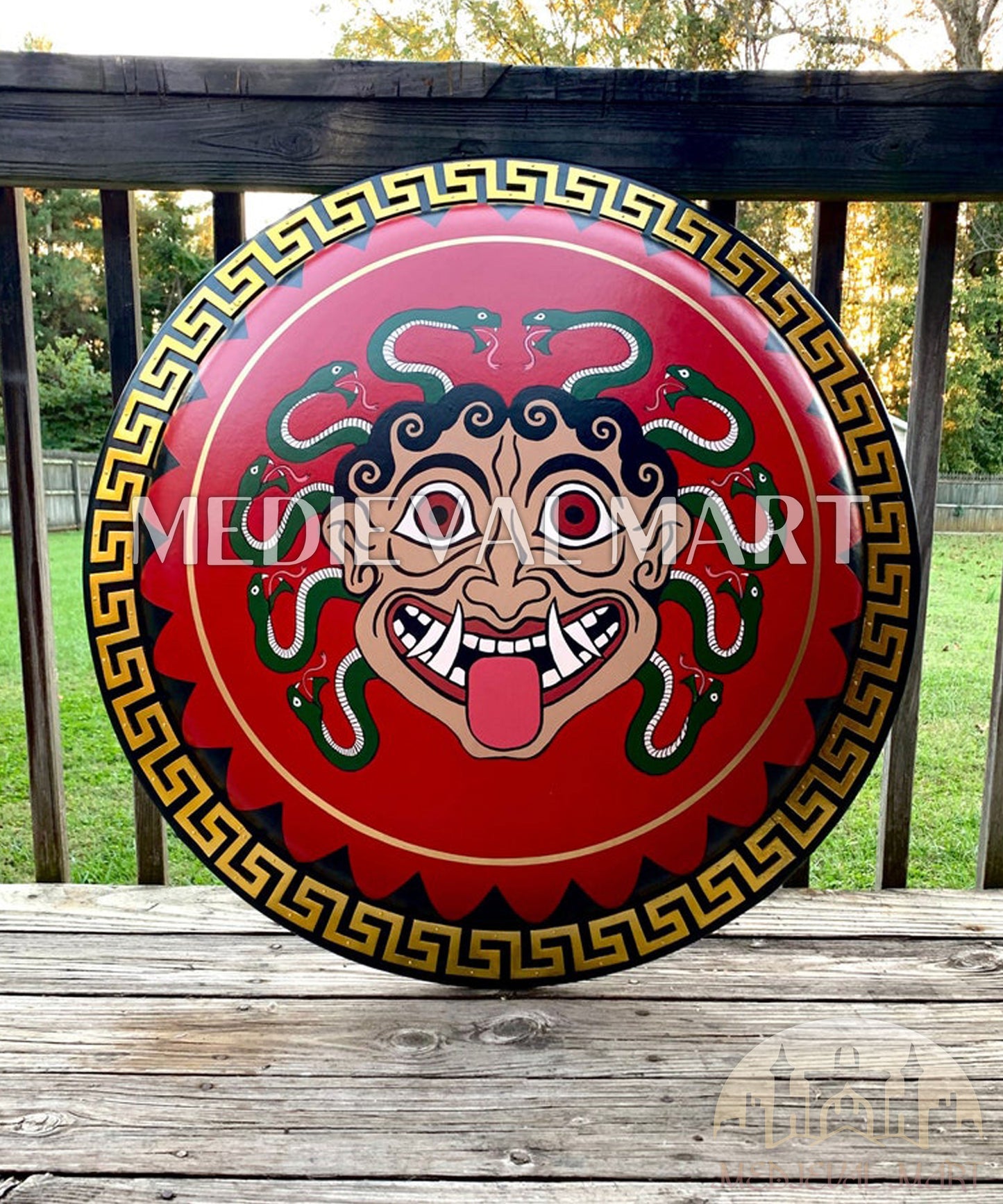MEDIEVALMART Iconic Gorgon Medusa Ancient Greek Hoplite Battleworn Metal/Brass Shield | Gifts For Dad