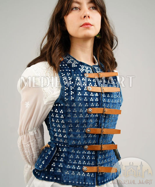 MEDIEVALMART Special Female Spanish Renaissance PREMIUM Blue Brigandine Jacket Armor Best for Teen or Adults Female For Halloween or Cosplay
