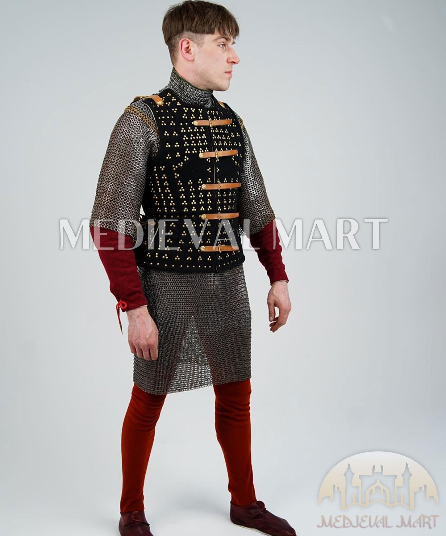 MEDIEVALMART Spanish Simplified Renaissance PREMIUM Black Brigandine Jacket Armor W/H Chainmail LAPR Armor Costume for Unisex or Cosplay