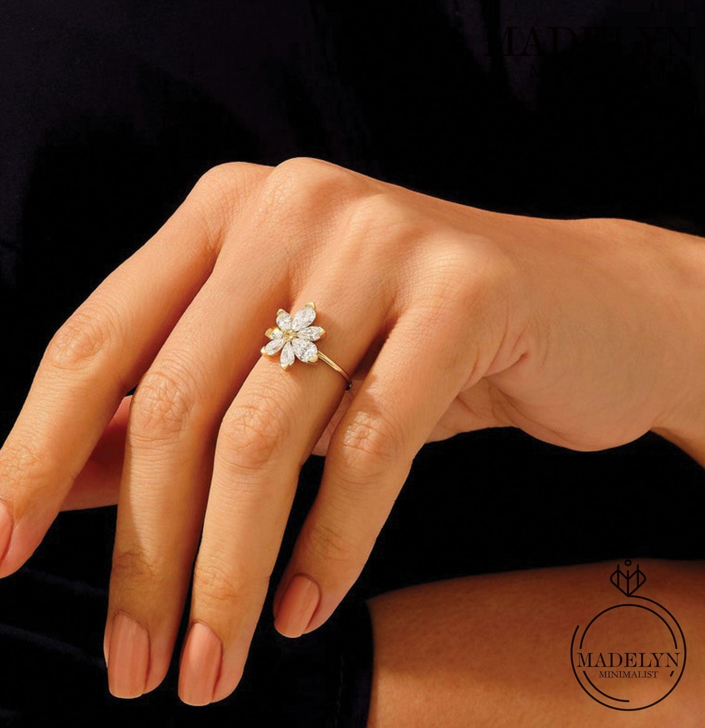 MADELYN MINIMALIST 14k Solid Gold Daisy Engagement Floral Anniversary Ring Chunky Flower Ring | Gift for Her, Wife