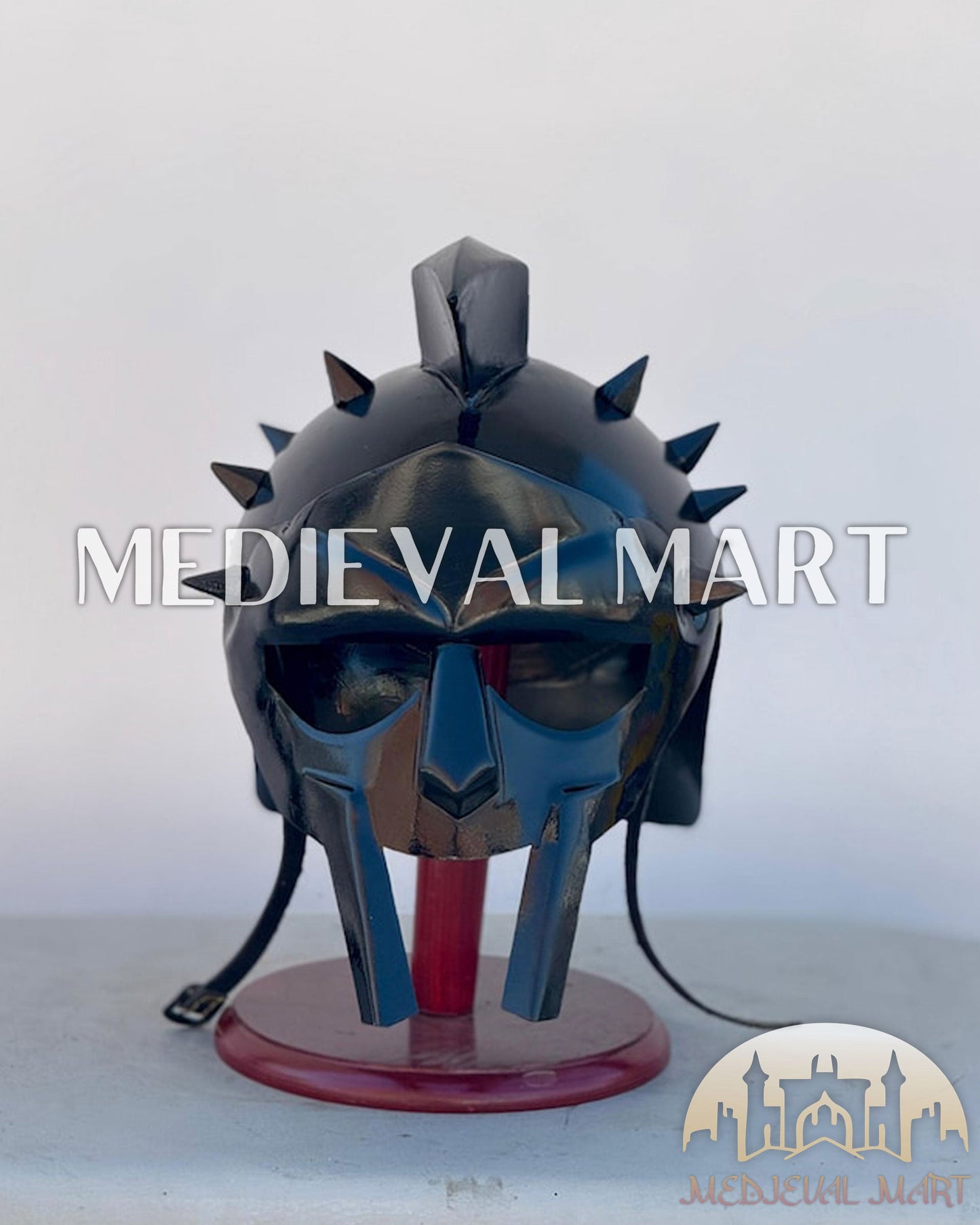 MEDIEVALMART "Gladiator" Black Knight Roman Soldier Helmet W/H Free Stand | LOTR Props