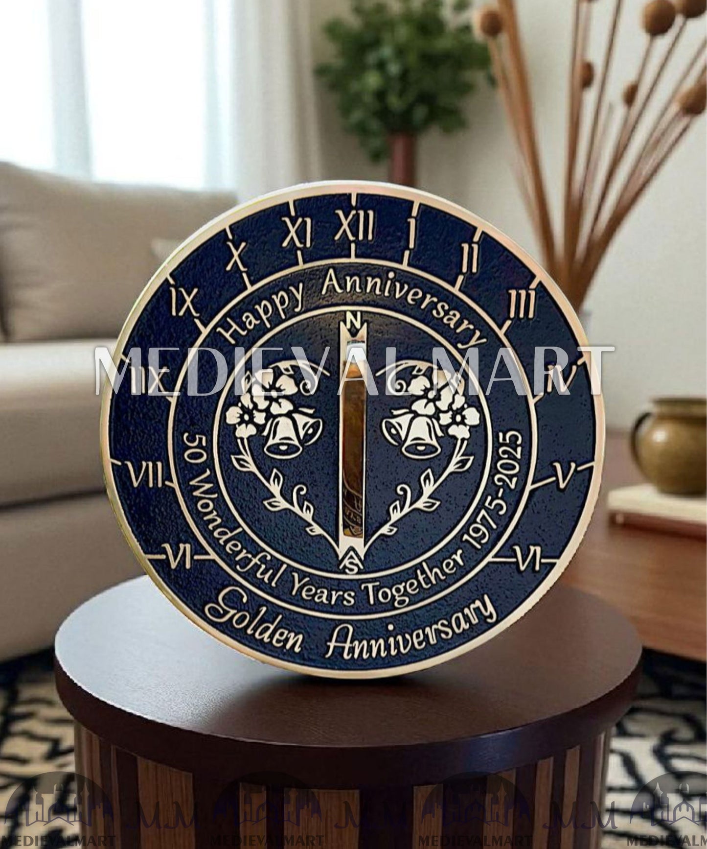 MEDIEVALMART 50th "Wonderful Years" Golden Anniversary Sundial Coral Gift For Parents Anniversary