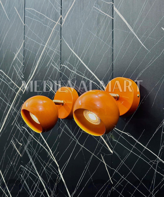 MEDIEVALMART Handcrafted Brass Wall Sconce: Orange Mid-Century Modern Bedside Light