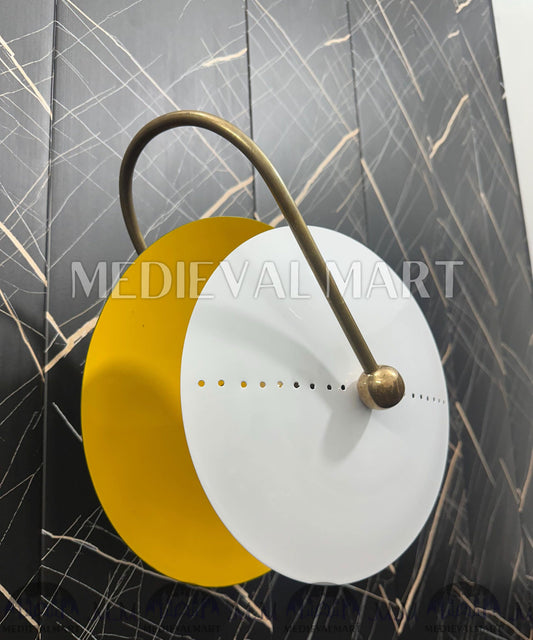 MEDIEVALMART Handcrafted Brass Round Wall Sconce: Modern Bedside Lighting