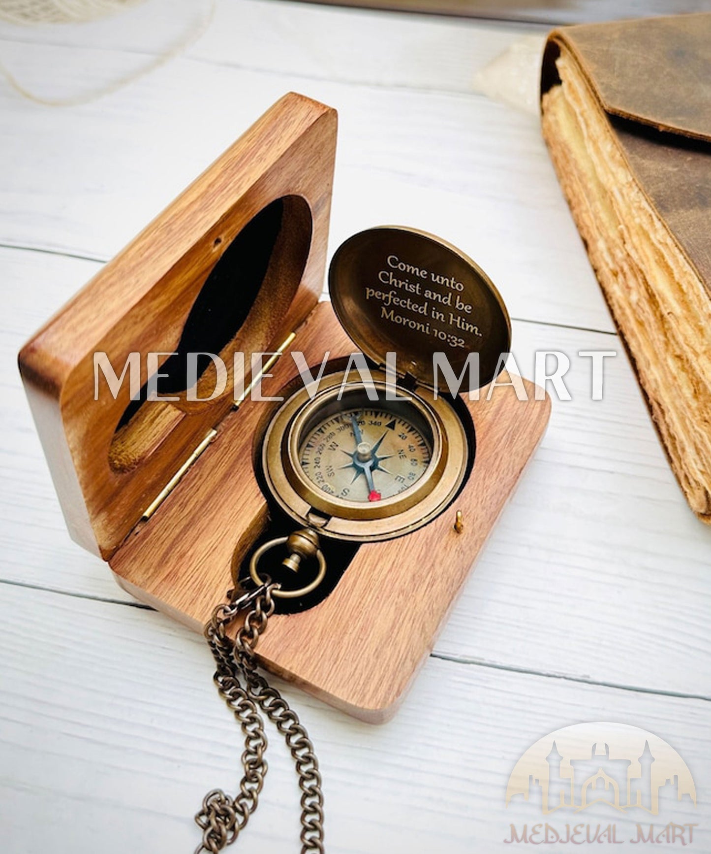 MEDIEVALMART Engrave “Sanctum” Compass W/H “Oaken Vault” Case | Gift for Husband, Father, Graduation”