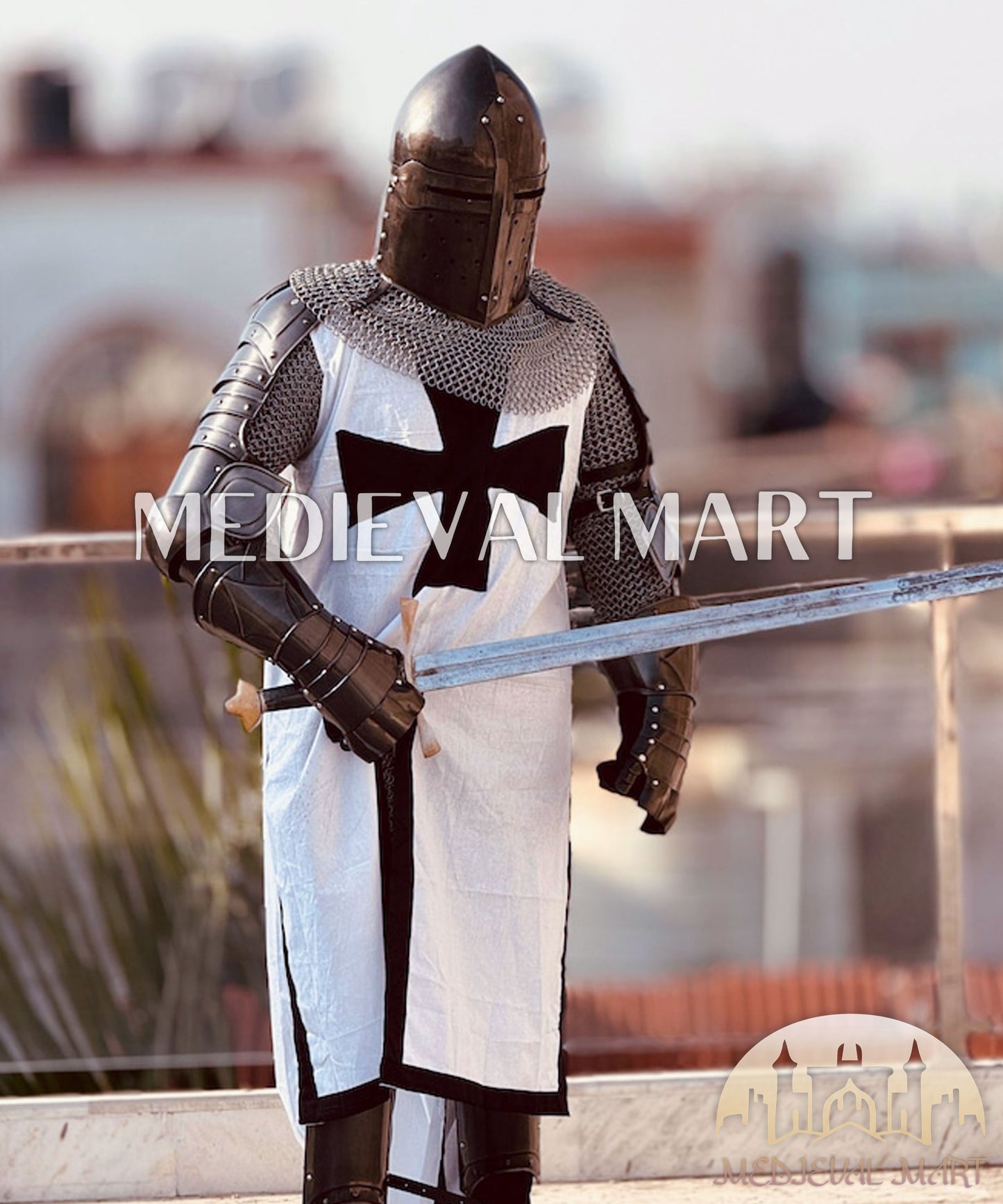 MEDIEVALMART Fantasy Black Medieval Crusader Templar Armor
