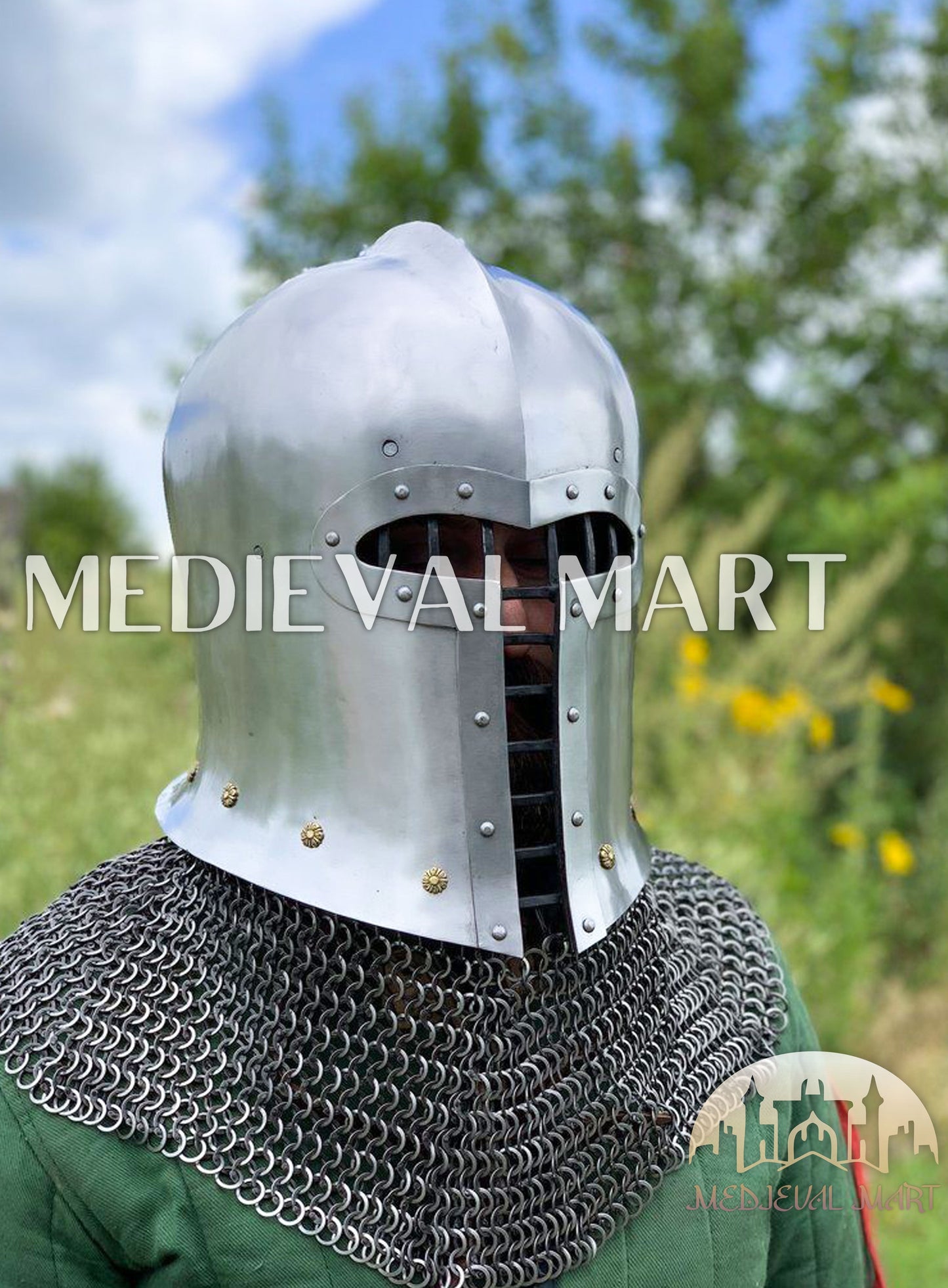 MEDIEVALMART 1500 AD Italian Barbute T shaped visor Helmet By "Gonaza Family"