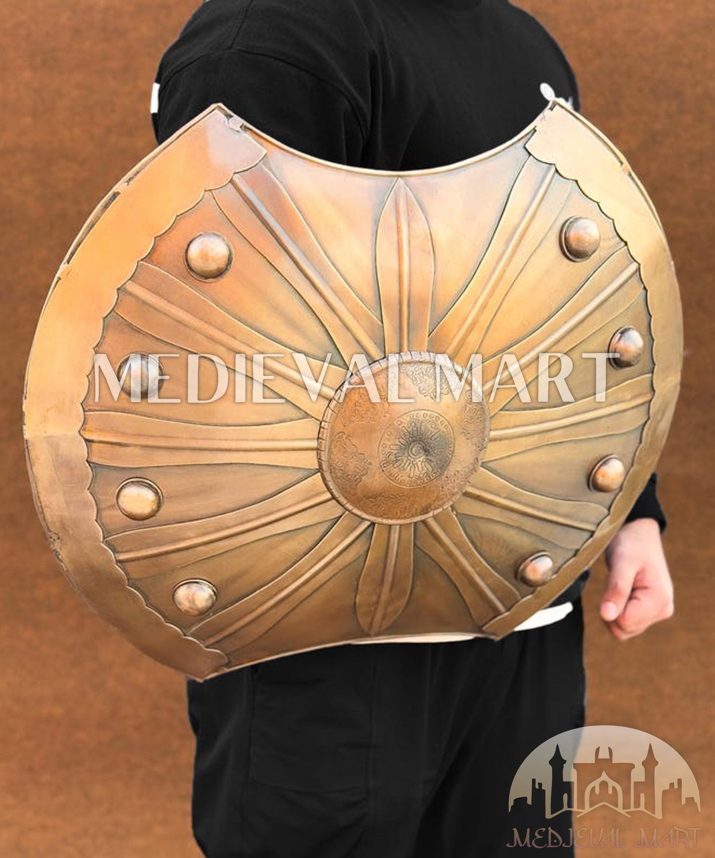 MEDIEVALMART Medieval Achilles Trojan Troy Greek Shield Silver & Brown Two Finish | Gift for Halloween Day