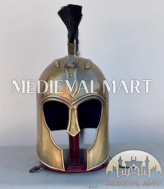 MEDIEVALMART "Achilles" Gold Finish Trojan Warrior Helmet W/H Free Stand | Troy Props