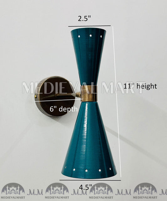 MEDIEVALMART Turquoise Brass Wall Sconce: Mid Century Italian Stilnovo Lighting