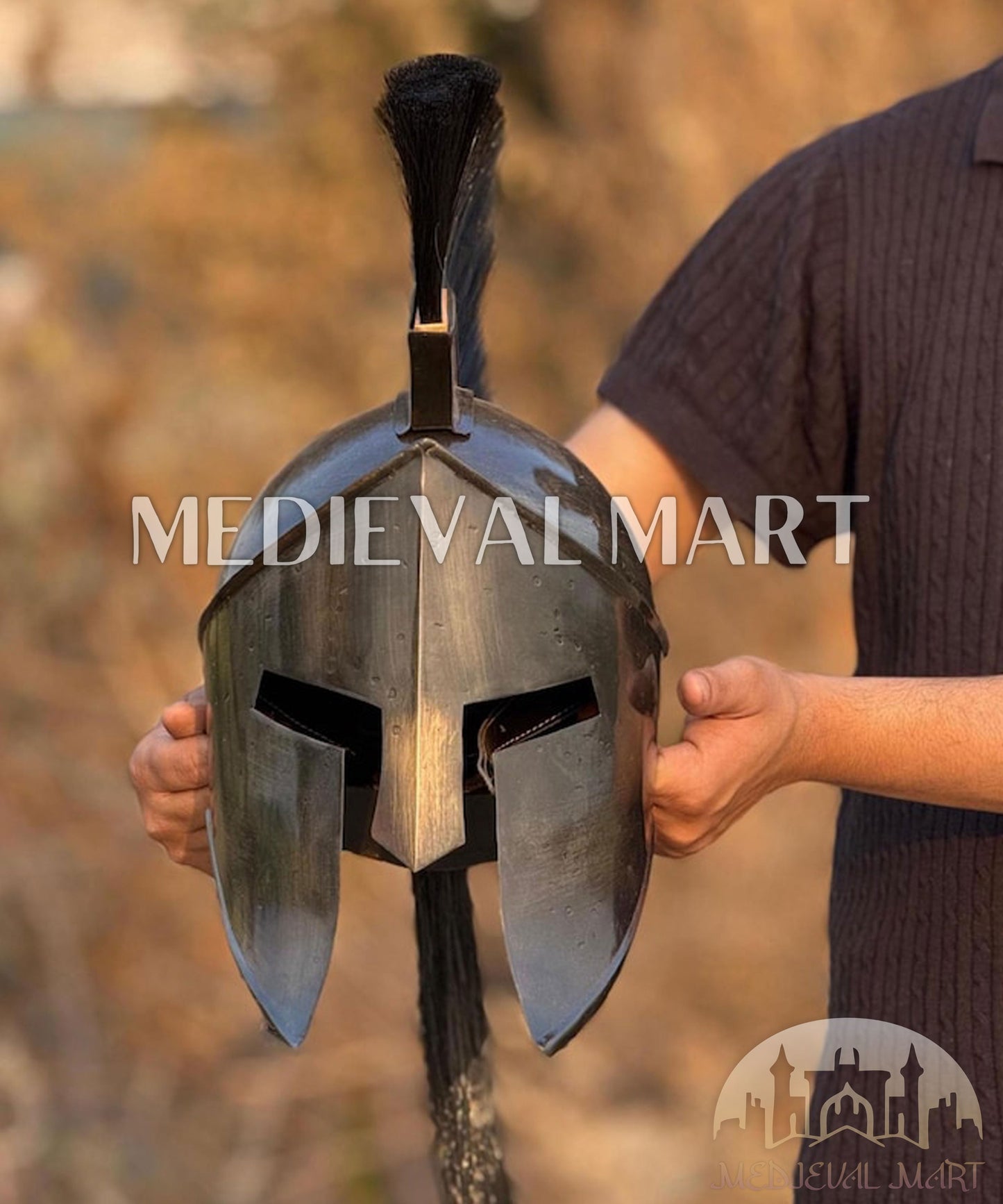 MEDIEVALMART "300" Movie King of Sparta Leonidas Silver Finish Helmet W/H Free Stand | 300 Props