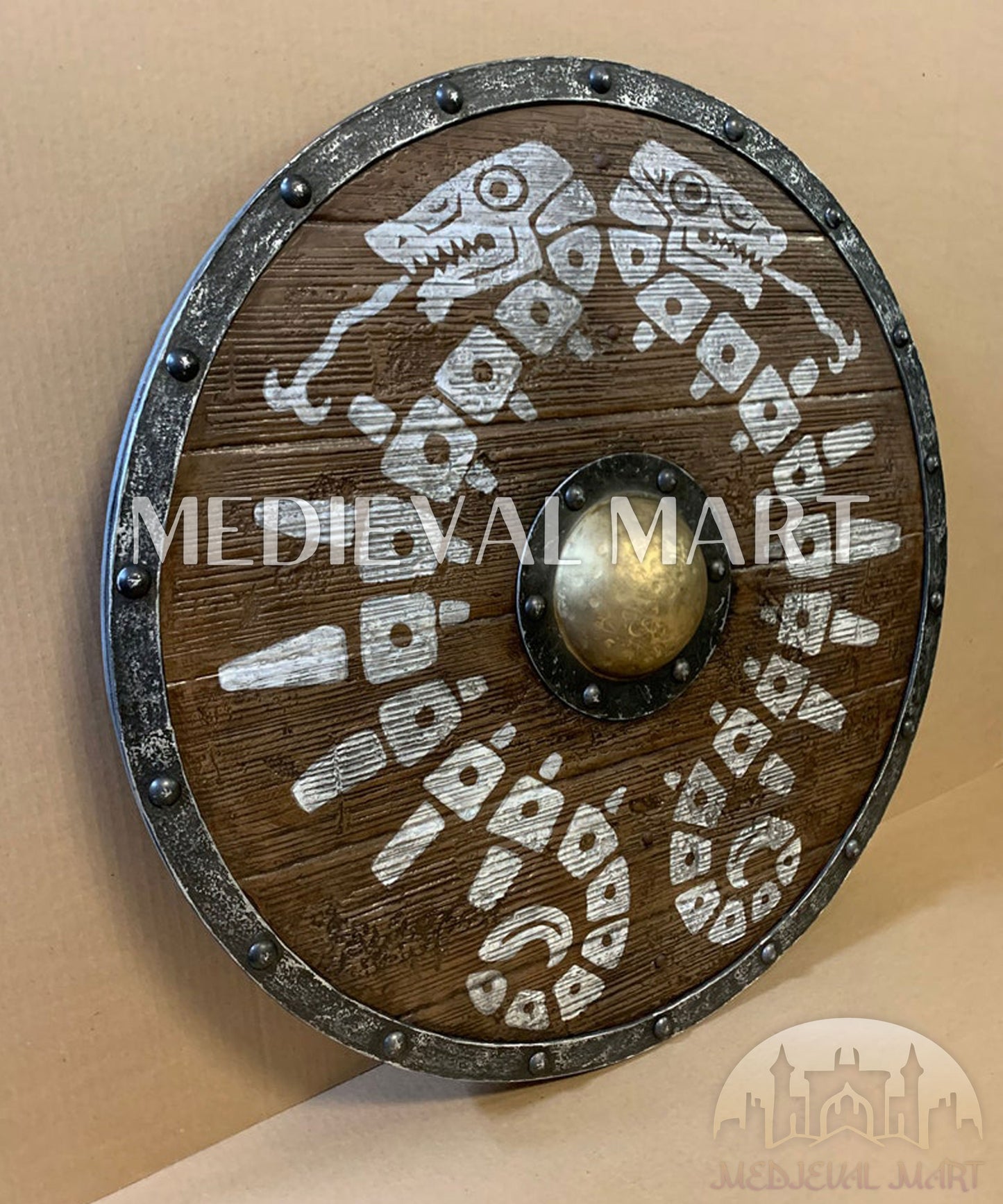 MEDIEVALMART Viking's Valhalla Zelda Demon’s Traveler's Battleworn Viking Wooden Shield | Gifts For Dad