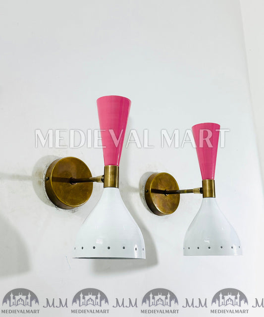 MEDIEVALMART Mid Century Brass Wall Sconce Pair Italian Adjustable Diablo Lamp Vanity Lighting Fixture