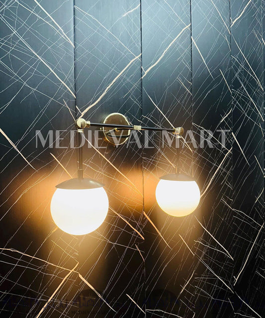 MEDIEVALMART Handcrafted Brass Two-Globe Vanity Light: Modern Bathroom Lighting