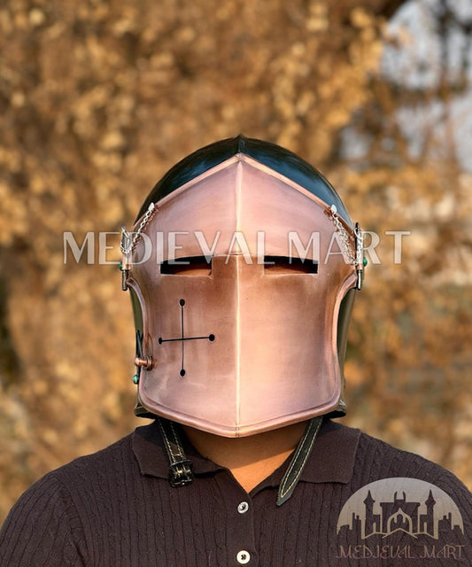 MEDIEVALMART Medieval Knight Armor 18g Mild Steel Copper Green Barbuta Helmet for LARP or Cosplay - Gift For Dad
