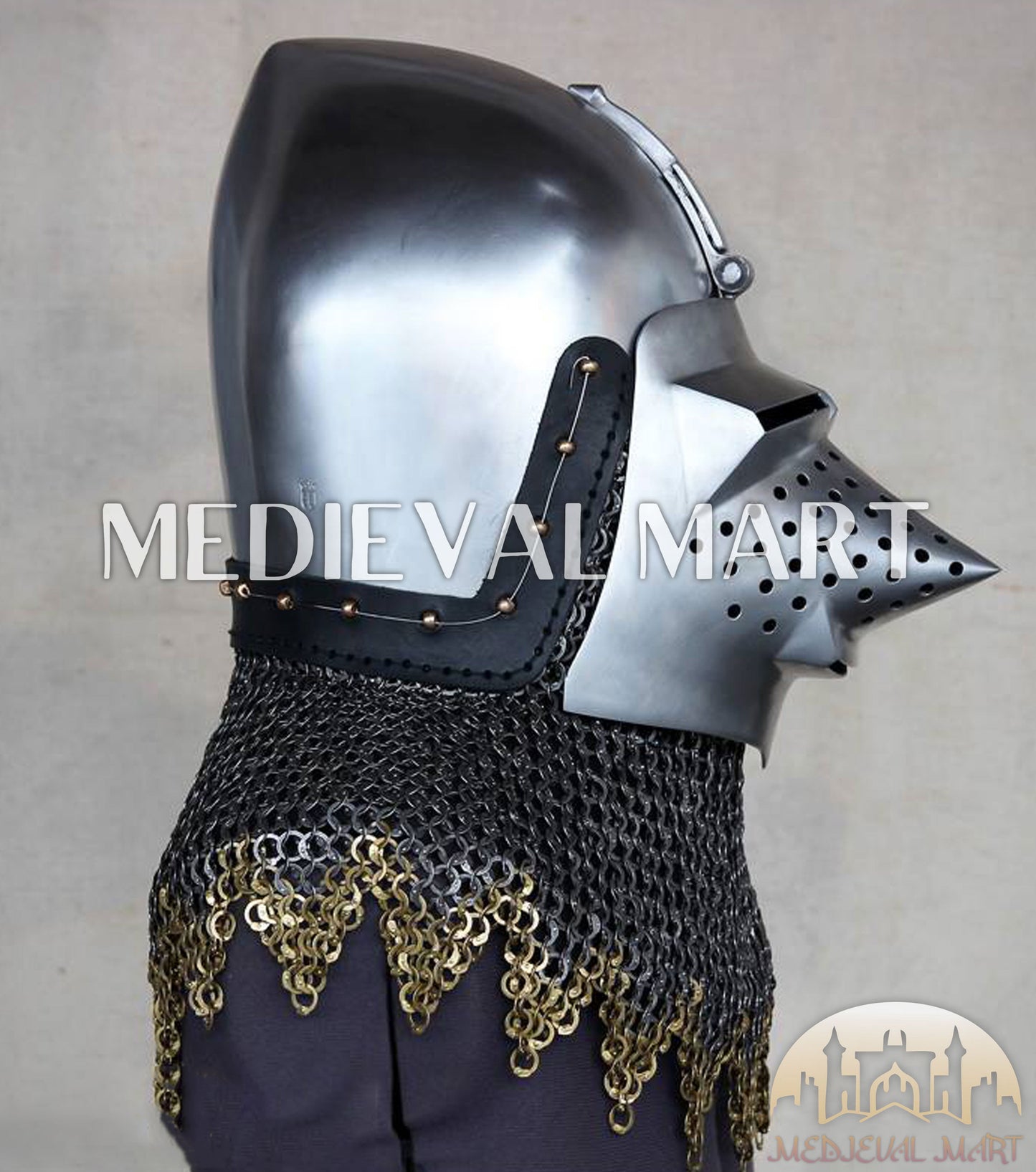 MEDIEVALMART XIV Century Medieval Houndskull "Lorenzo" Bascinet Visor Helmet HMB; IMCF