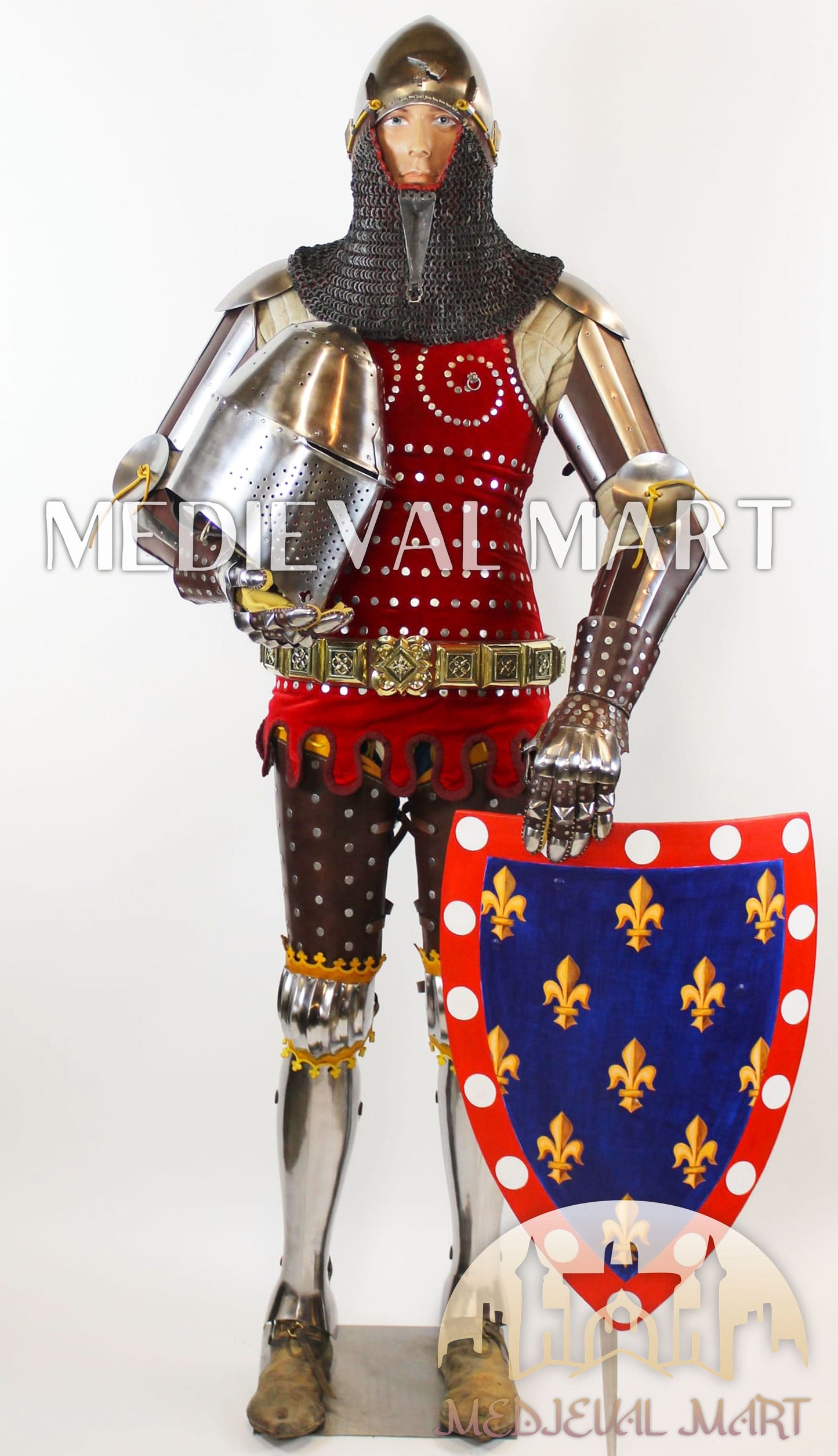 MEDIEVALMART 1346 Crécy-en-Ponthieu Medieval Breastplate Steel Armor W/H knight or Nasal Helmet and Shield