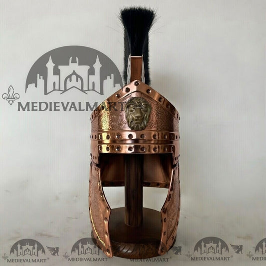 CASQUE Centurion Romain MEDIEVALMART finition cuivre avec panache noir ou support en bois gratuit