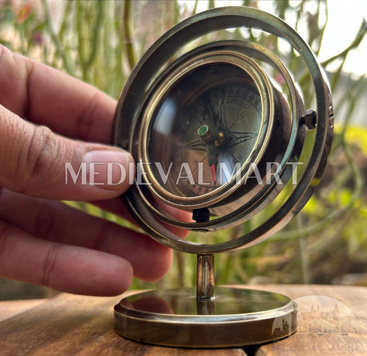 MEDIEVALMART Brújula de cardán antigua personalizada con acabado antiguo | Regalo para ella y para él