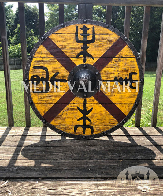 MEDIEVALMART Authentic King Finehair Viking Battleworn Wooden Shield | Gifts For Dad