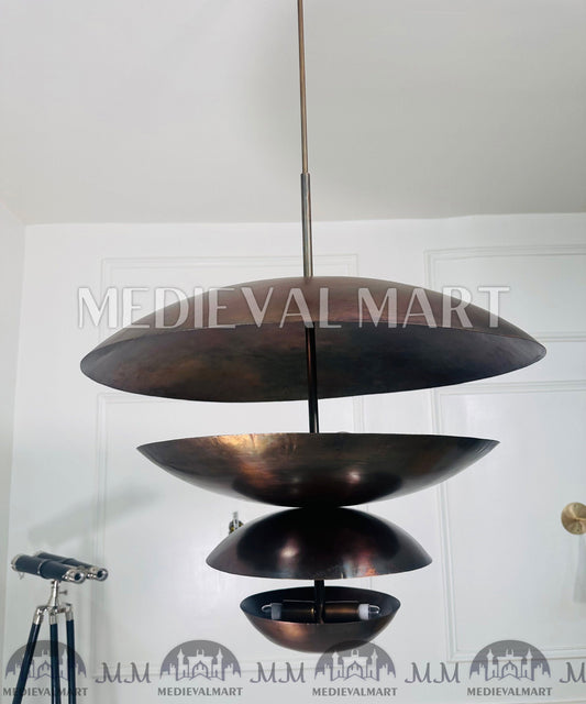 MEDIEVALMART Handcrafted Raw Brass Chandelier: Mid Century Modern Ceiling Light