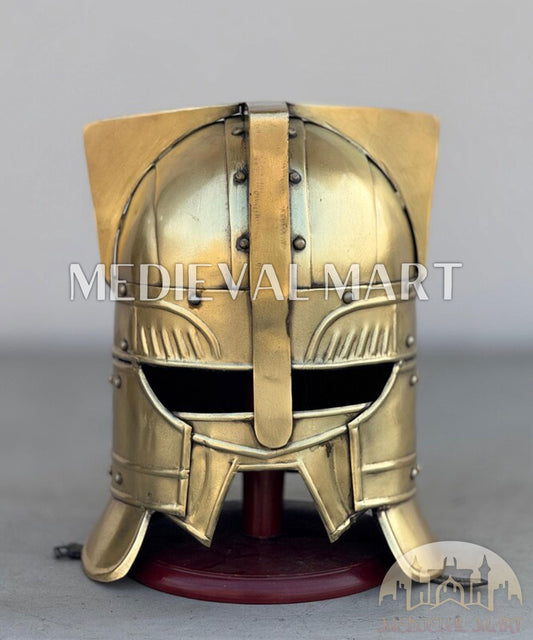 MEDIEVALMART Moria Dwarves Shiny Gold Finished Helmet W/H Free Stand | LOTR Props