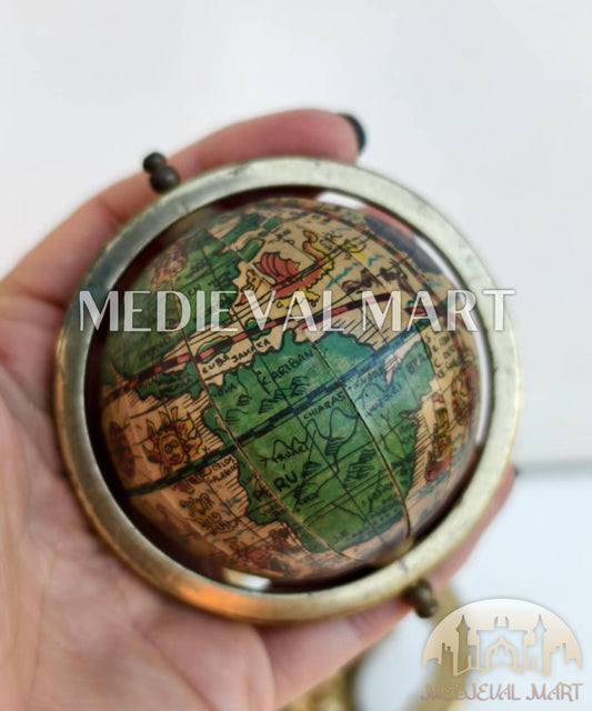 MEDIEVALMART Miniature Gemstone Globe with Brass Stand Vintage Desk Decor Lapis Lazuli Style Gift For Mom