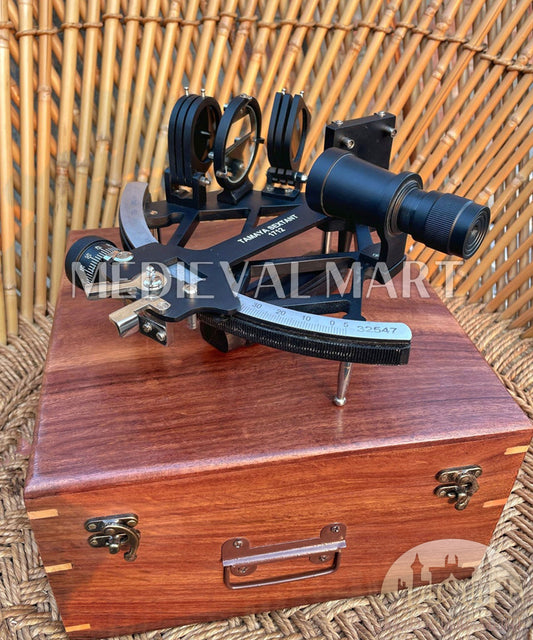 MEDIEVALMART Nautical 9"Inch Tamaya Working Sextant W/H Wooden Box | Vintage Navigational Marine Instrument, Christmas Gifts