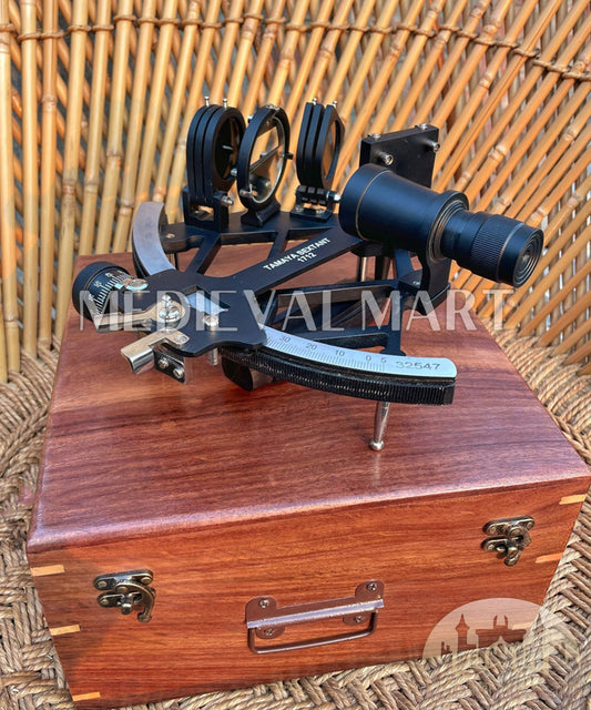 MEDIEVALMART Nautical 9"Inch Tamaya Working Sextant W/H Wooden Box | Vintage Navigational Marine Instrument, Christmas Gifts