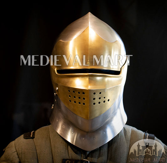 MEDIEVALMART Medieval European knight Closed Griffon Helmet W/H Brass Face Mask
