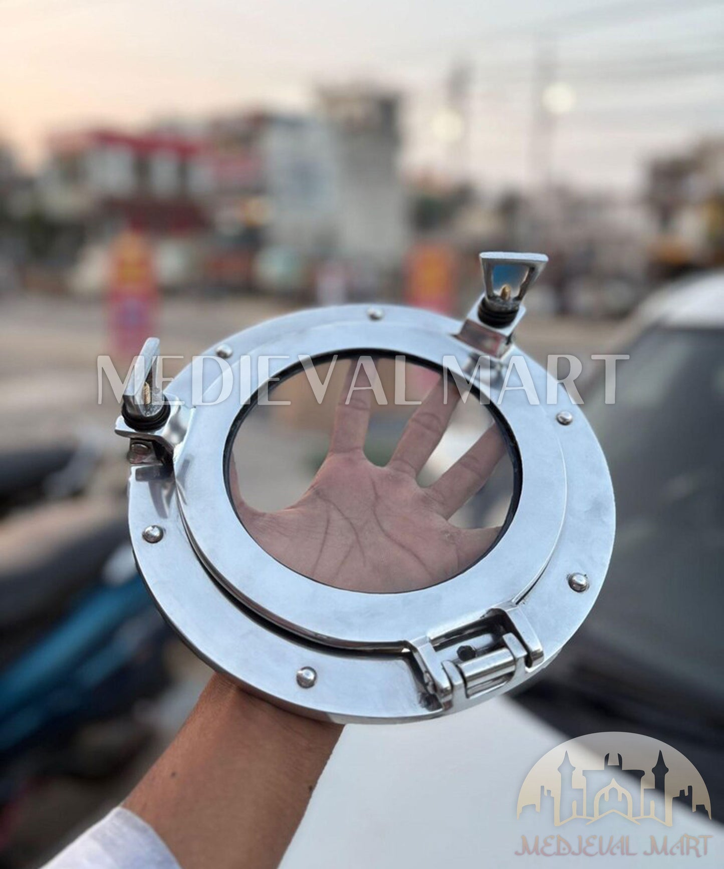 MEDIEVALMART Shiny Chrome Finish Maritime Ship Porthole