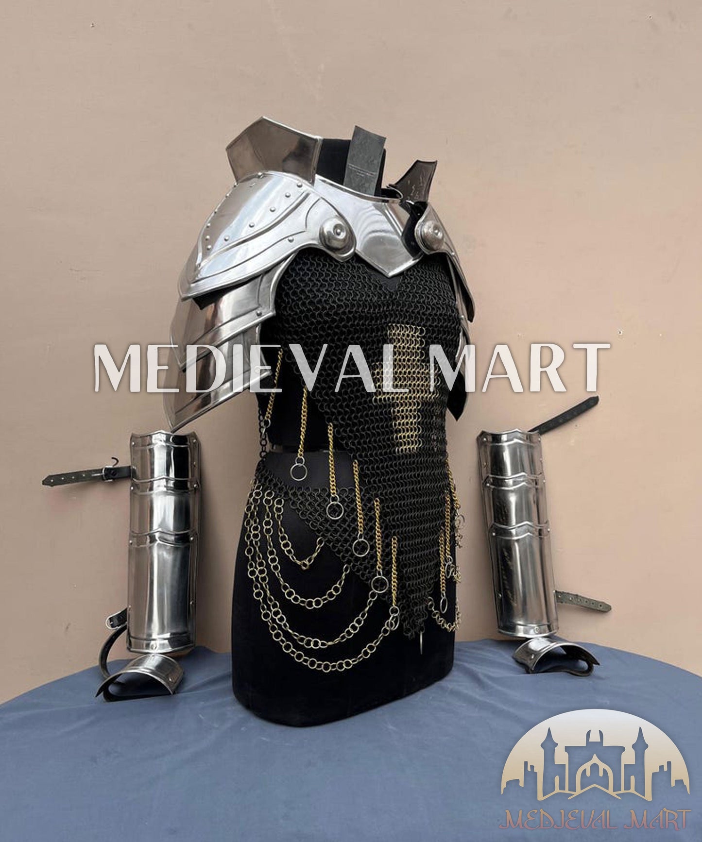 MEDIEVALMART (Isolara Dragonplate) Women’s Armor W/H Black (Dragonfang) Jesus Chainmail + Arms Armor