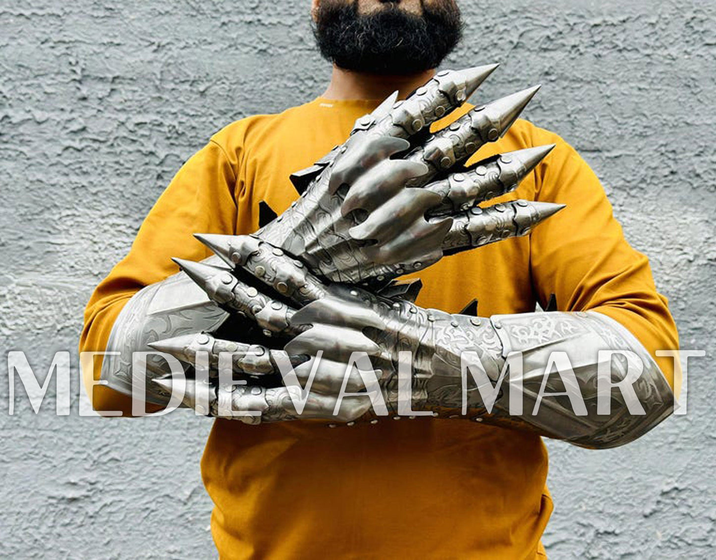 MEDIEVALMART LOTR Ringwraith Nazgûl-Inspired Silver Gauntlet Steel Medieval Armor Gloves
