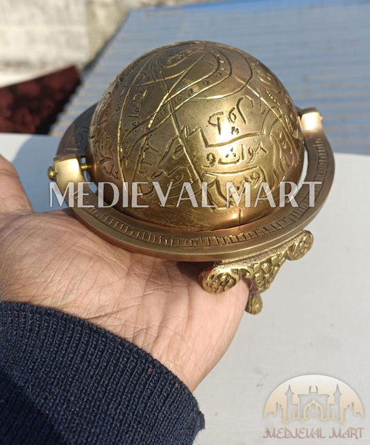 MEDIEVALMART Handmade Brass Celestial Globe Astrolabe | Arabic Zodiac Armillary Sphere | Tabletop Decor