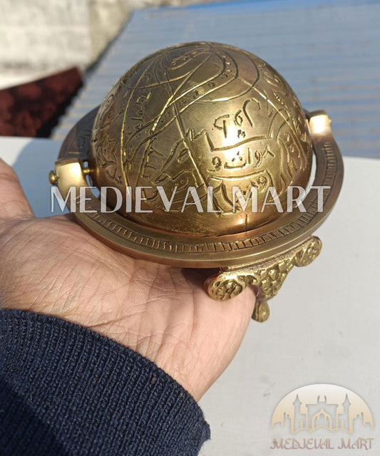 MEDIEVALMART Handmade Brass Celestial Globe Astrolabe | Arabic Zodiac Armillary Sphere | Tabletop Decor