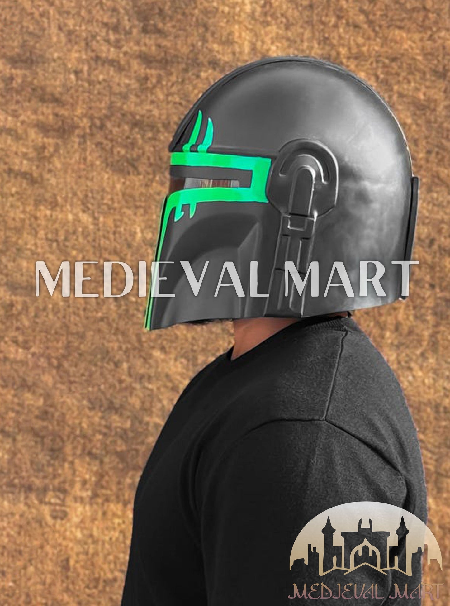 MEDIEVALMART "The Mandalorian" Din Djarin Green Finish Helmet W/H Free Stand | Star Wars Props