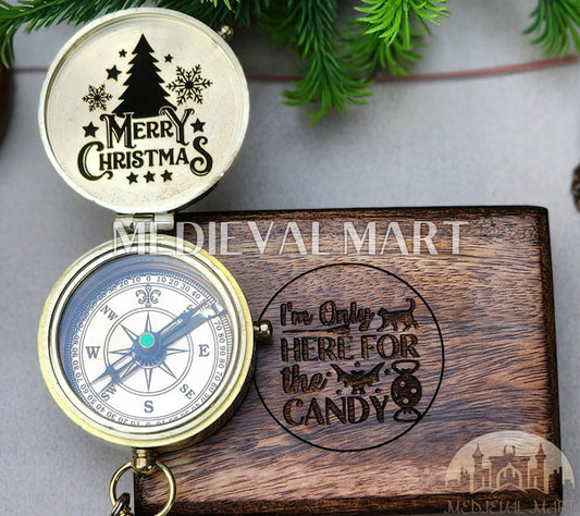 MEDIEVALMART Personalized Nautical Brass Compass Gold Or Bronze Finish W/H Gen-2 Wooden Case | Gift For Christmas